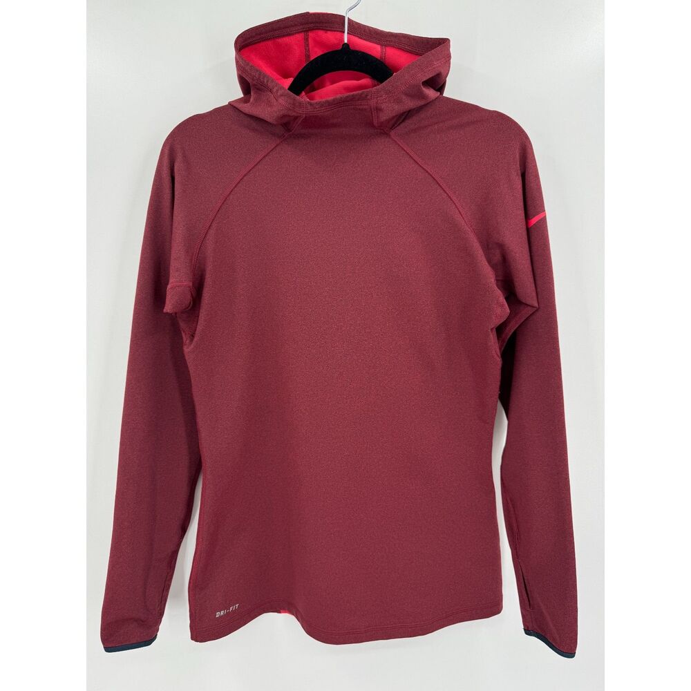 NIKE PRO Maroon Dri-Fit Running Lightweight Scuba Hoodie Sweater Size L